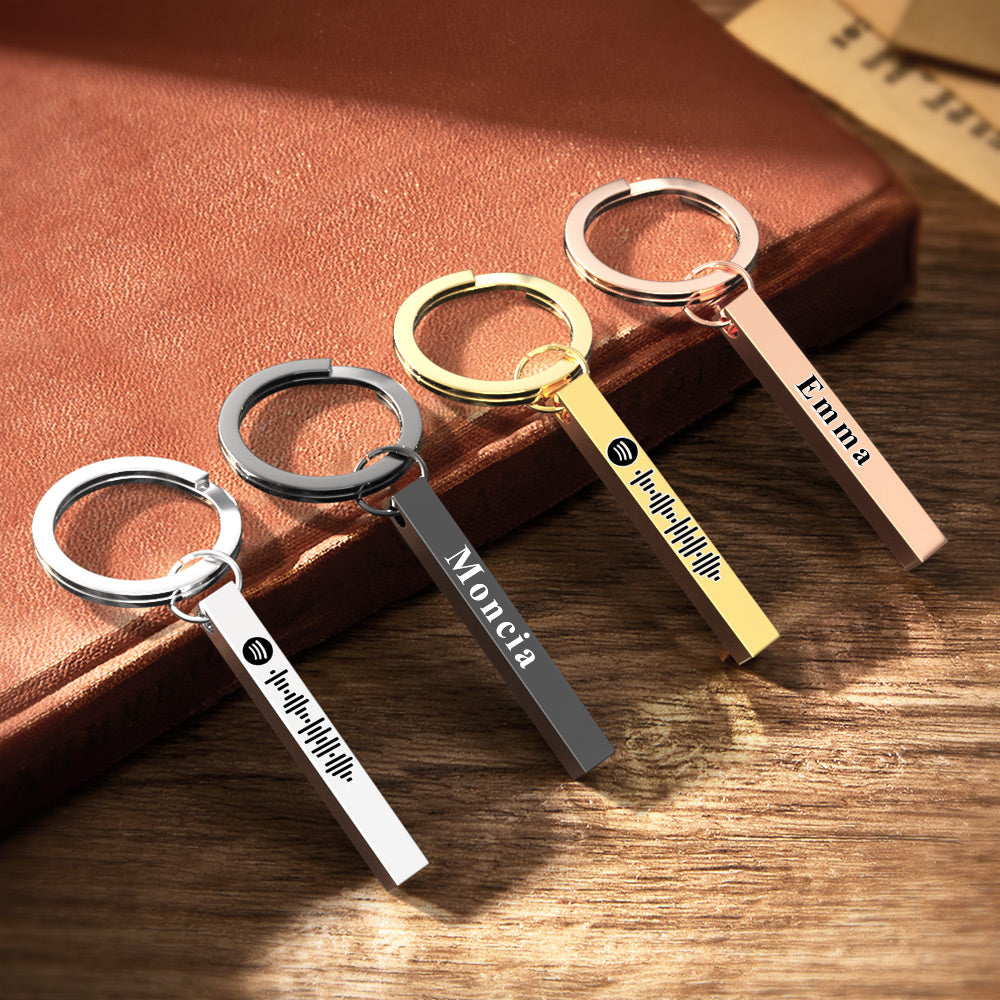 Scannable Spotify Code Keychain Custom 3D Engraved Vertical Bar Keychain Stainless Steel - soufeelmy