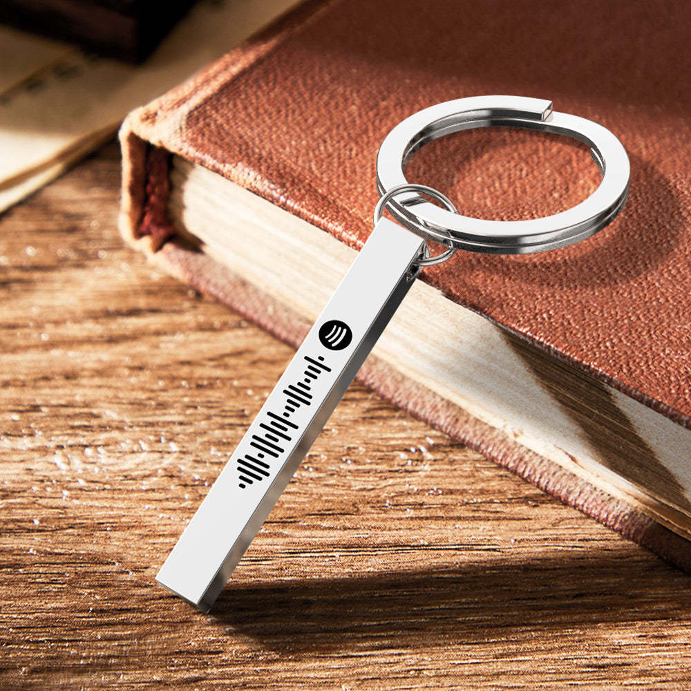 Scannable Spotify Code Keychain Custom 3D Engraved Vertical Bar Keychain Stainless Steel - soufeelmy