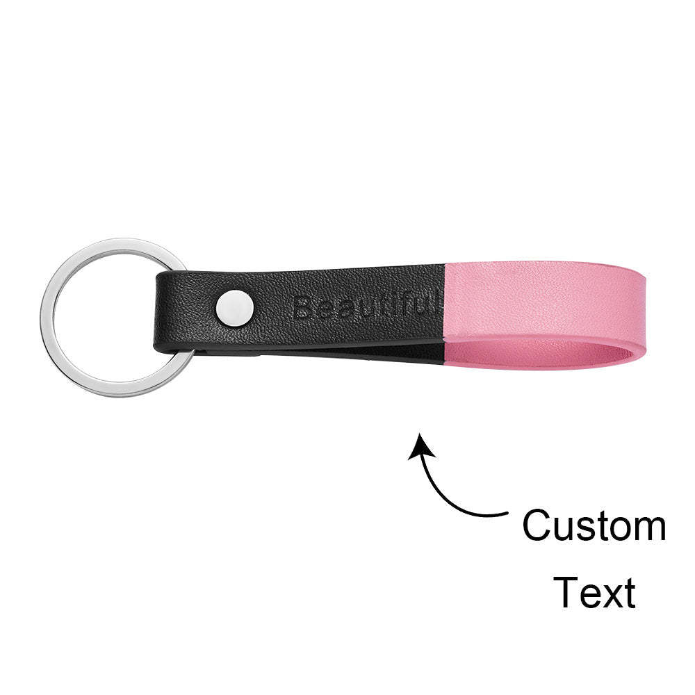Custom Engraved Keychain Multicolor Leather Keychain Anniversary Gift for Her - 