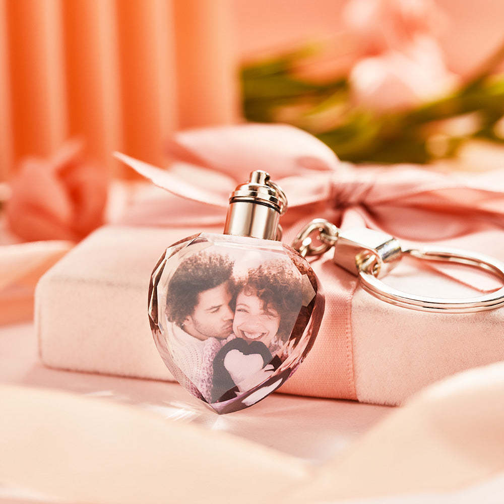 Custom Photo Crystal Keychain Heart-shaped Keychain Gift for Lover -