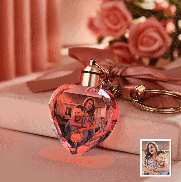 Custom Photo Crystal Keychain Heart-shaped Keychain Gift for Lover - 