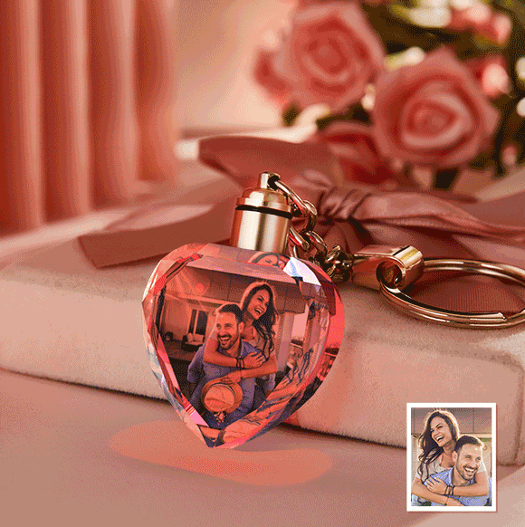 Custom Photo Crystal Keychain Heart-shaped Keychain Gift for Lover -
