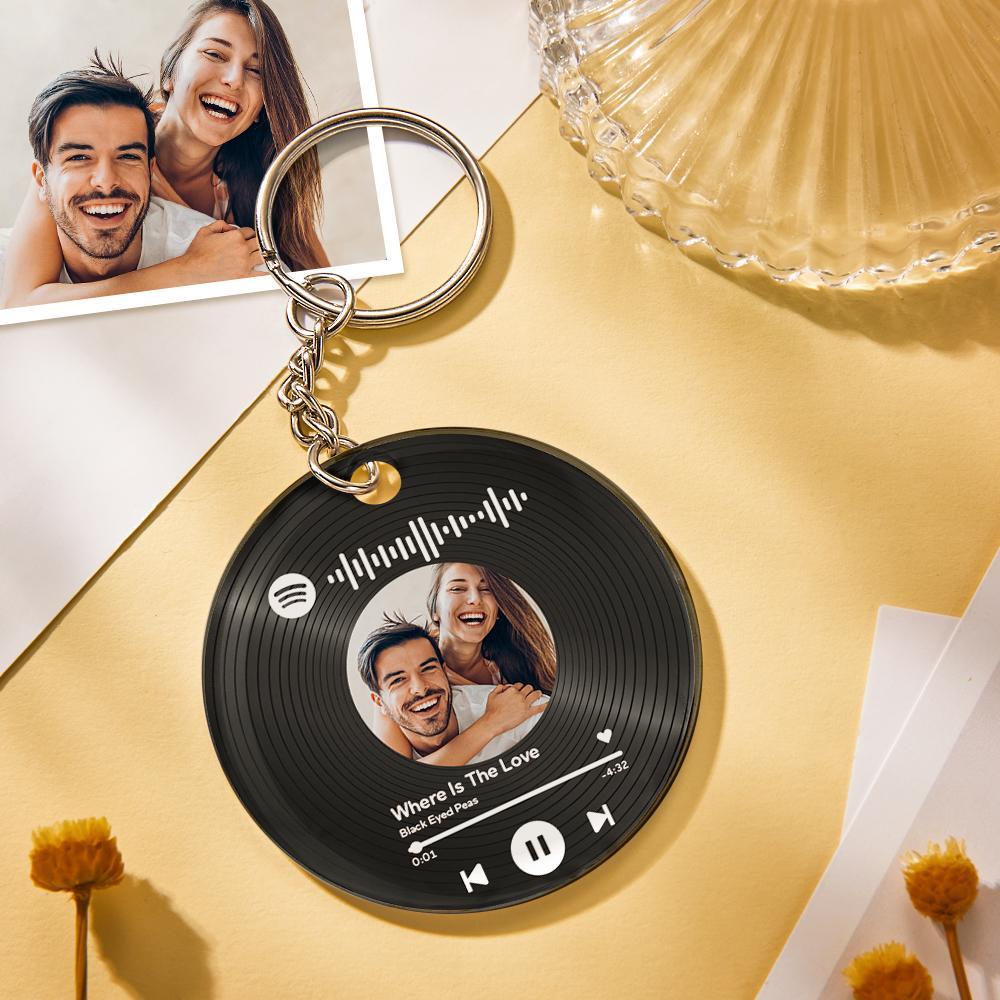 Customized Scannable Spotify Code Plaque Keychain Music and Photo, Song Keychain,Engraved Keychain Anniversary Gifts For Lovers - soufeelmy