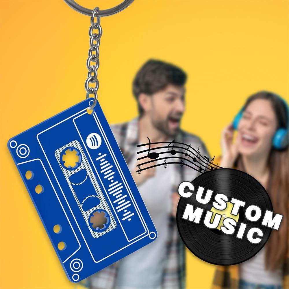 Custom Scannable Spotify Code Tape Keychain, Engraved Custom Music Song Keychain Yellow Tape Gifts for Her