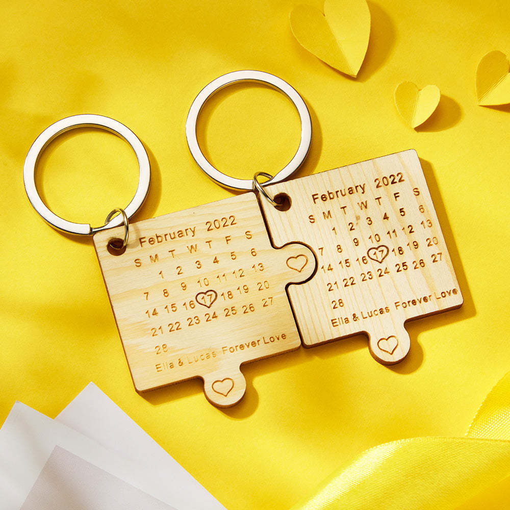 Custom Engraved Calendar Keychain Jigsaw Keychain Important Date Mark Gift for Lovers - 