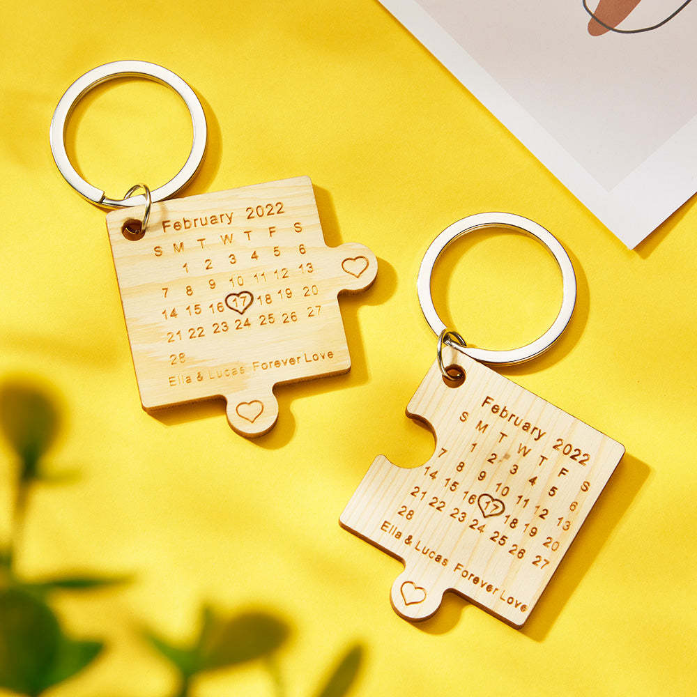 Custom Engraved Calendar Keychain Jigsaw Keychain Important Date Mark Gift for Lovers - 