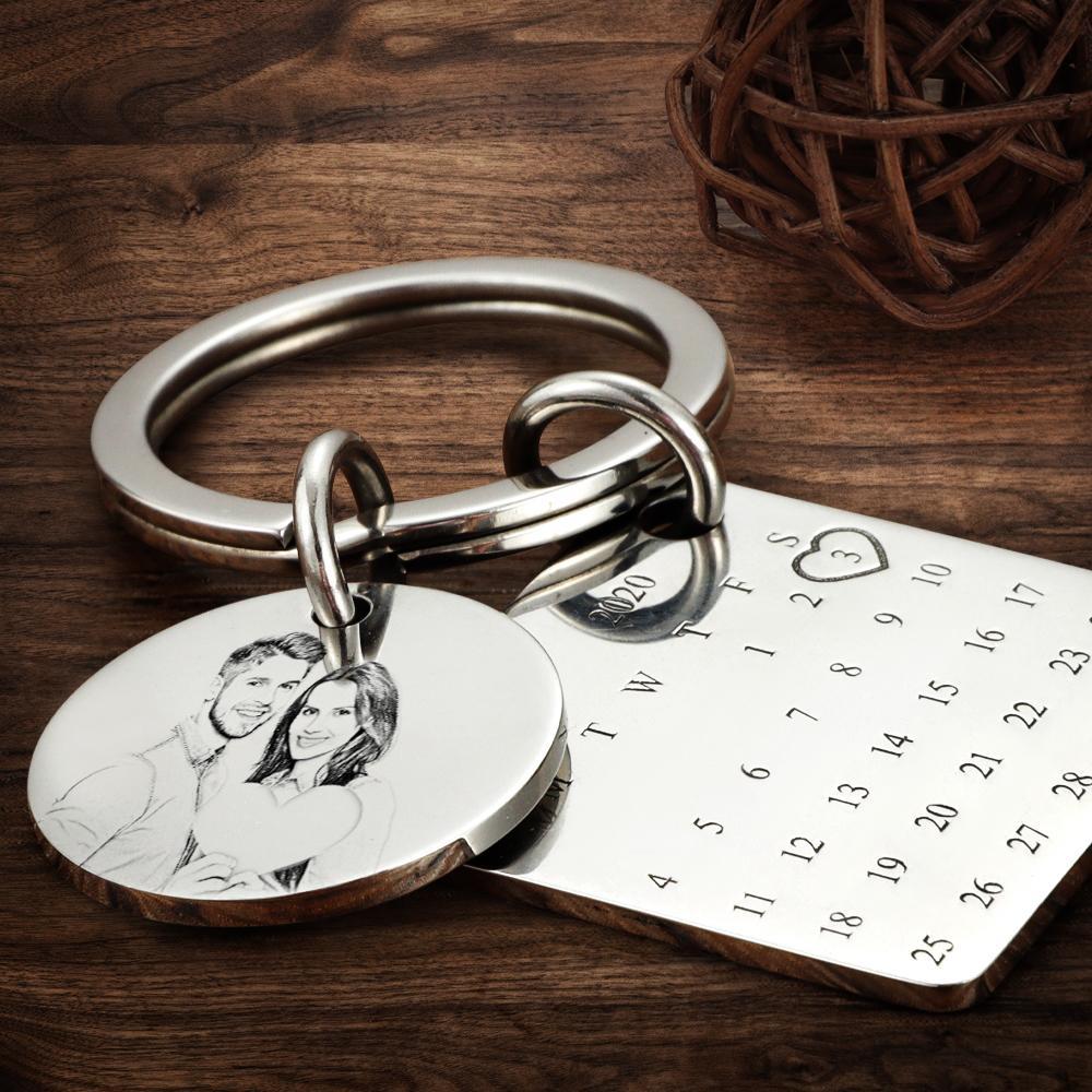 Personalised Photo Calendar Keychain Date Keychain Anniversary For Lover - 