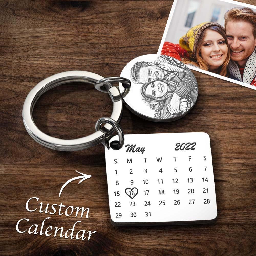 Personalized Photo Calendar Keychain Date Keychain Anniversary Christmas Gift - soufeelmy