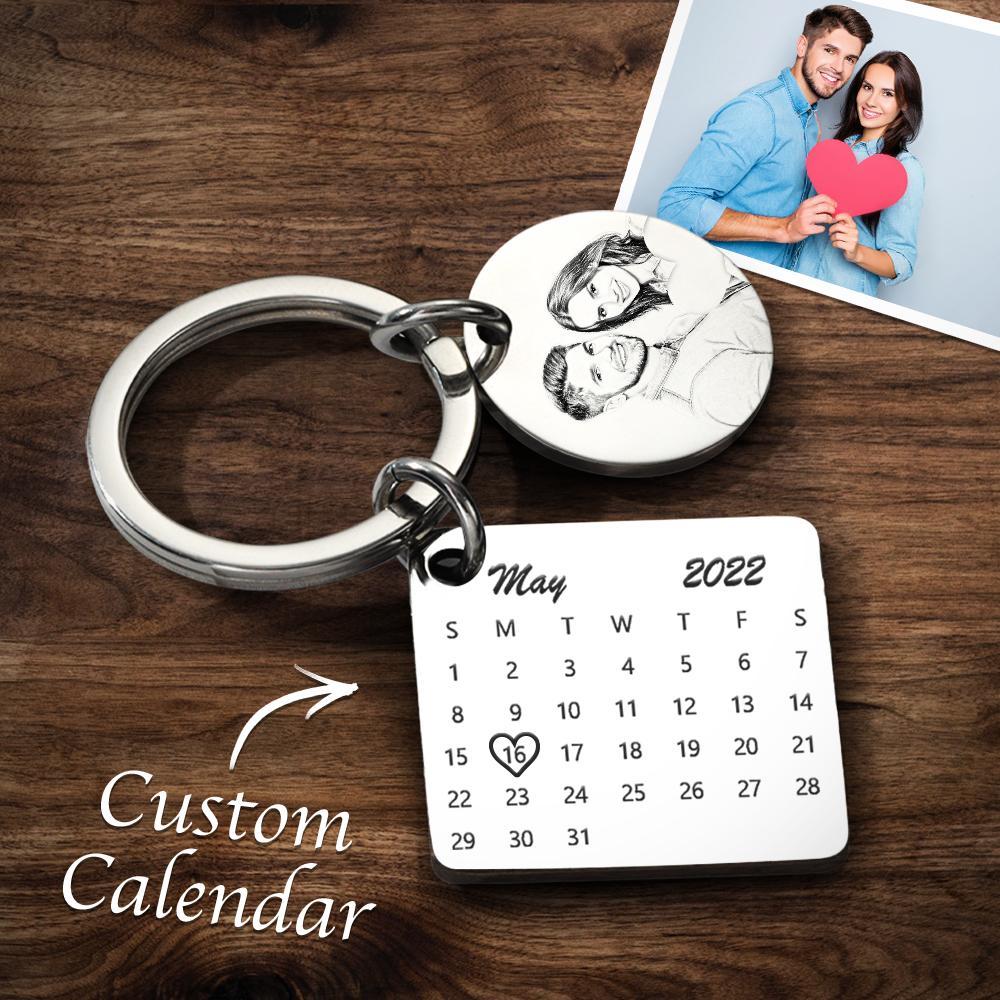 Personalised Photo Calendar Keychain Date Keychain Anniversary For Lover - 