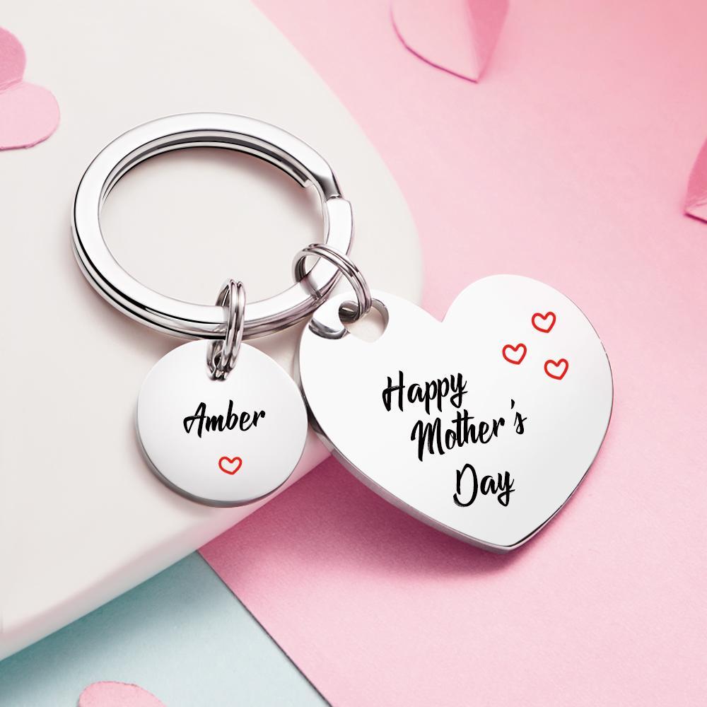 Custom Keychain Engraved Heart Keychain Mother's Day Gift - 