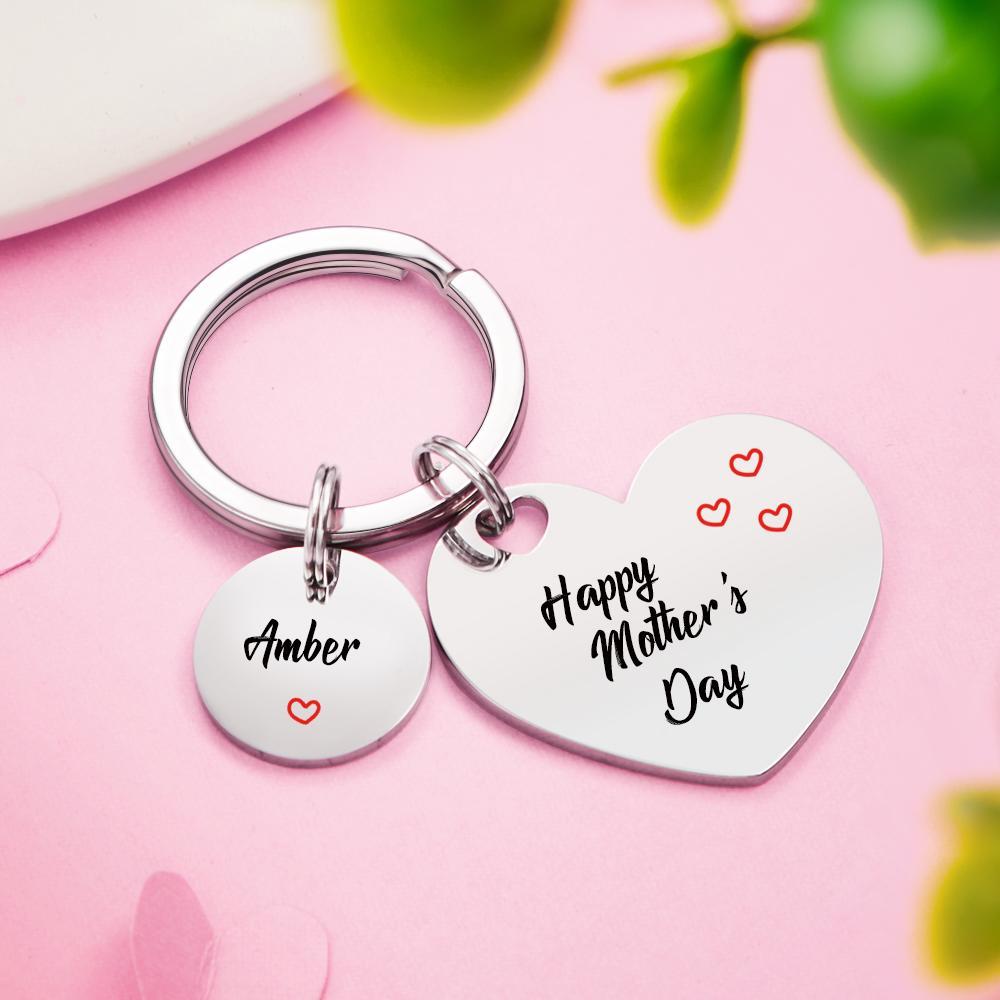 Custom Keychain Engraved Heart Keychain Mother's Day Gift - 