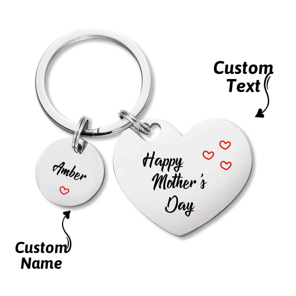 Custom Keychain Engraved Heart Keychain Mother's Day Gift -