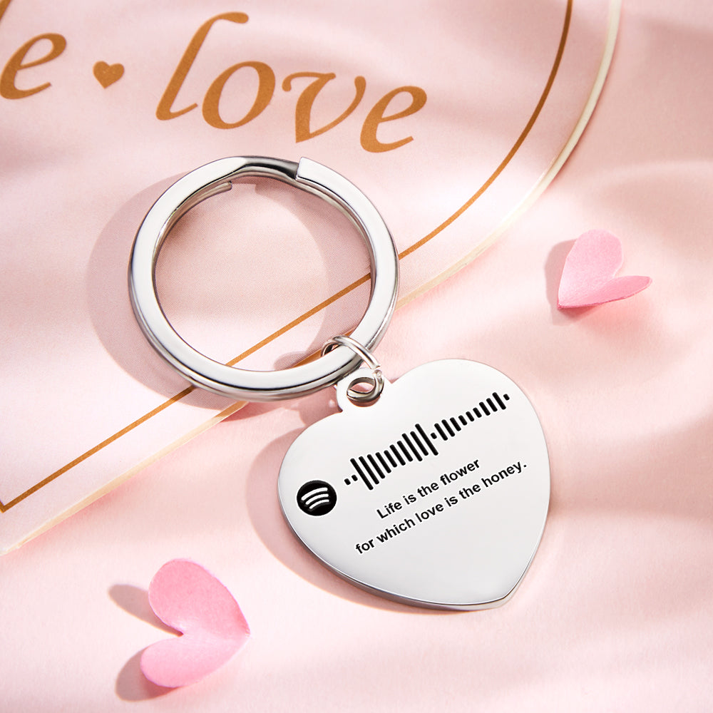 Scannable Music Code Custom Engraved Keychain Personalized Heart-shaped Music Song Key chains Valentine's Day Gifts - soufeelmy
