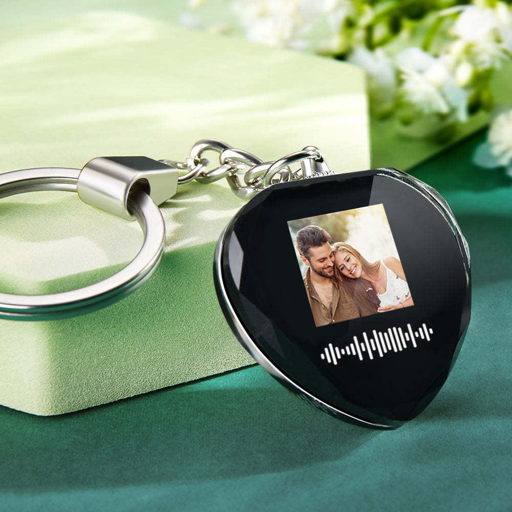 Scannable Custom Photo Music Code Keychain Engraved Music Song Crystal Keychain Memorial Gifts - soufeelmy