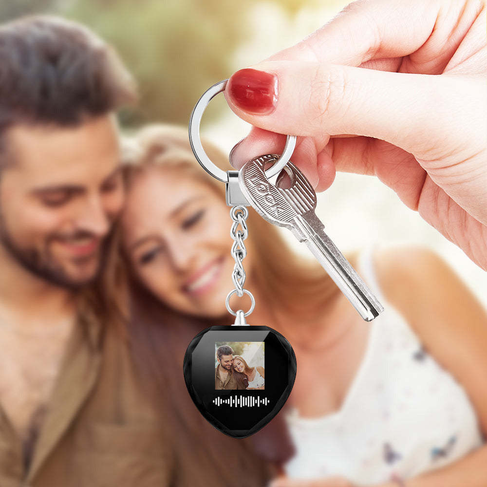 Scannable Custom Photo Music Code Keychain Engraved Music Song Crystal Keychain Memorial Gifts - soufeelmy