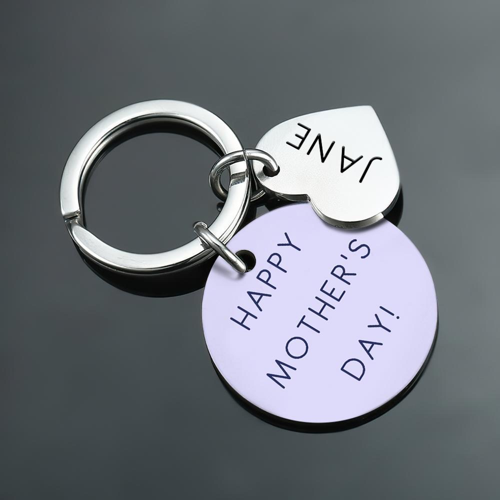 Custom Photo Keychain  Engraved Keychain Round Heart Keychain Mother's Day Gift - 