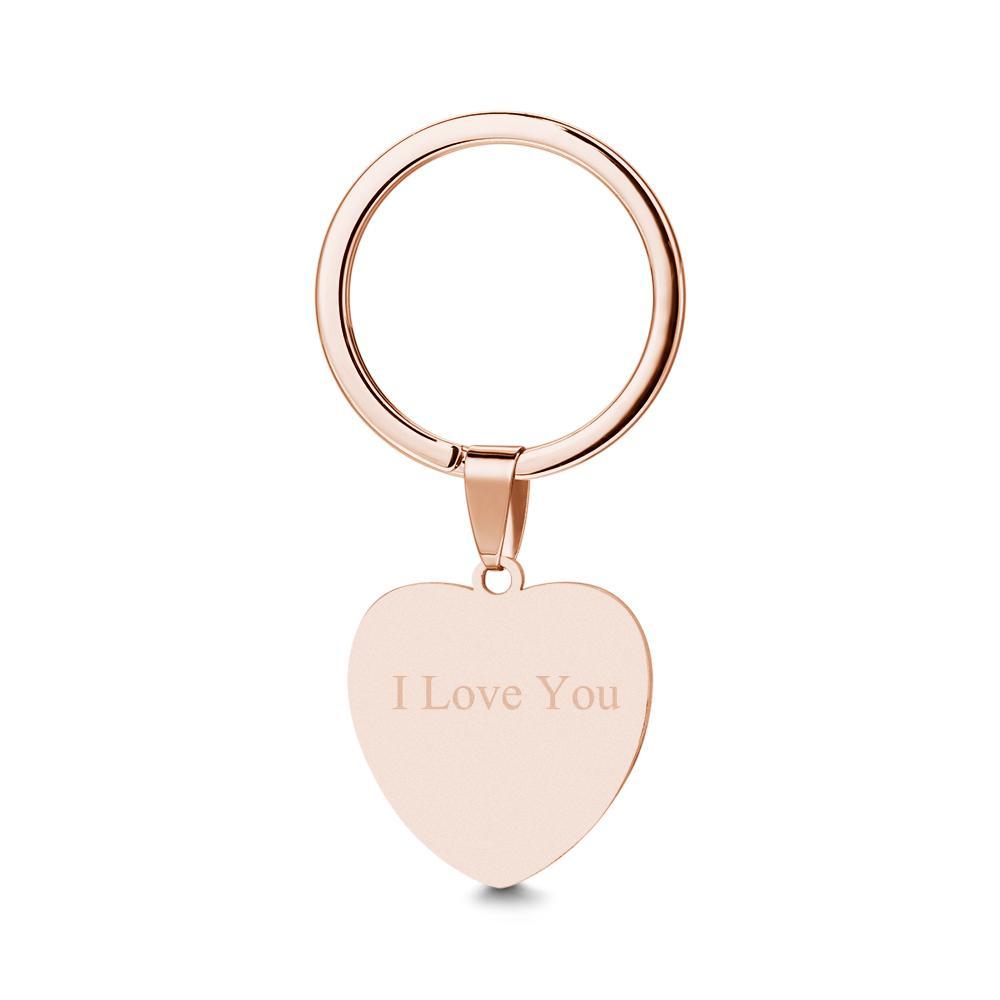 Custom Heart Photo Engraved Keychain Copper Color Mother's Day Gift - 