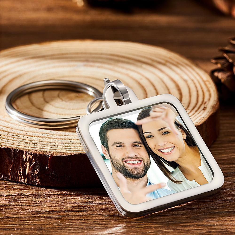 Custom Photo Keychain Square-shaped Stainless Steel Gifts for Couples - 
