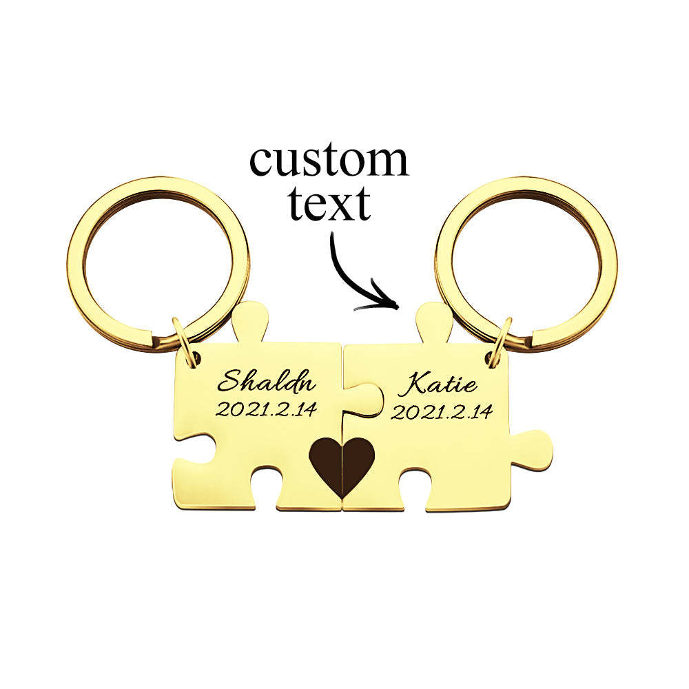 Custom Engraved Couple Keychain Set Personalized Puzzle Key Ring Valentine's Day Gifts -