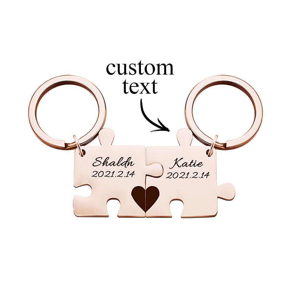 Custom Engraved Couple Keychain Set Personalized Puzzle Key Ring Valentine's Day Gifts -