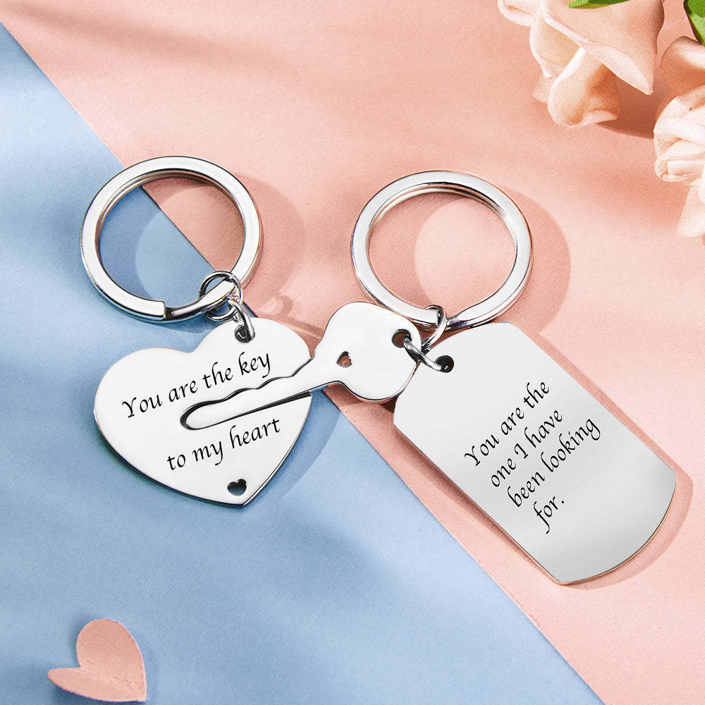 Custom Engraved Couple Keychain Set Key To My Heart Valentine's Day Gifts - 