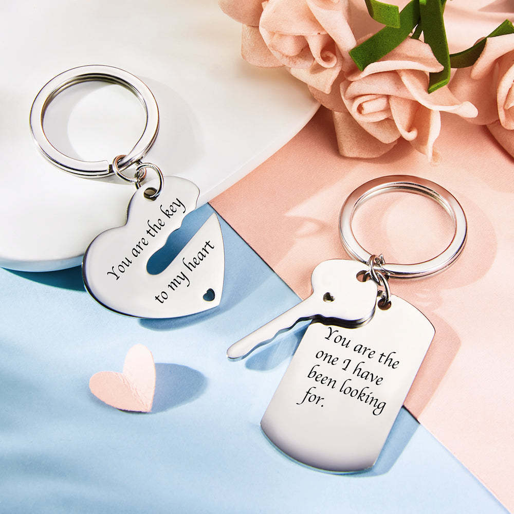 Custom Engraved Couple Keychain Set Key To My Heart Valentine's Day Gifts -