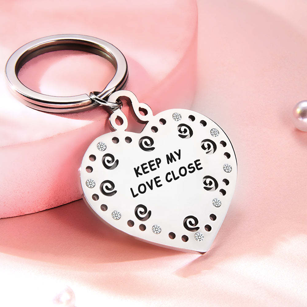 Custom Engraved Heart Rhinestone Keychain Individual Gifts - 