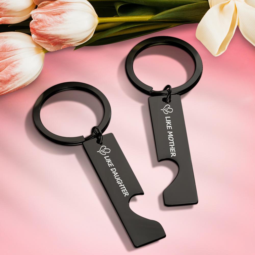 Custom Keychain Engraved Heart Keychain Mother's Day Gift -
