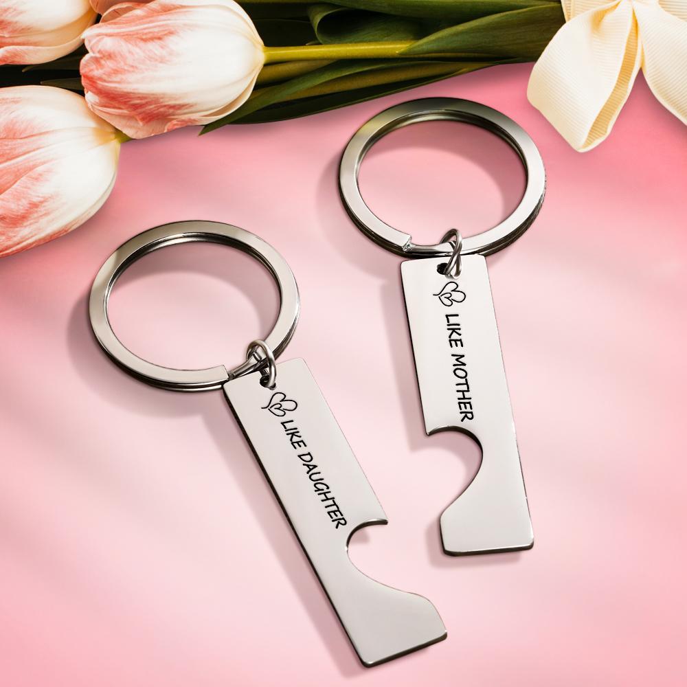 Custom Keychain Engraved Heart Keychain Mother's Day Gift -
