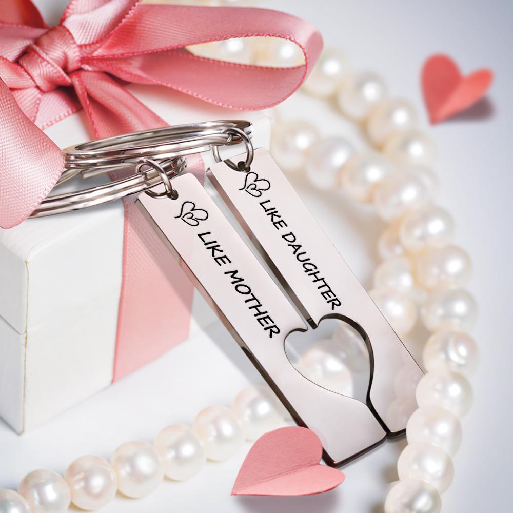 Custom Keychain Engraved Heart Keychain Mother's Day Gift -