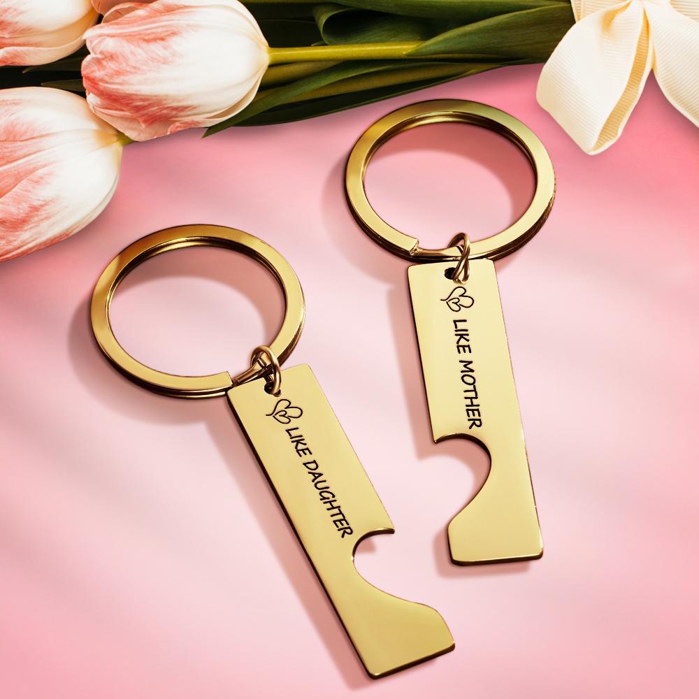 Custom Keychain Engraved Heart Keychain Mother's Day Gift -