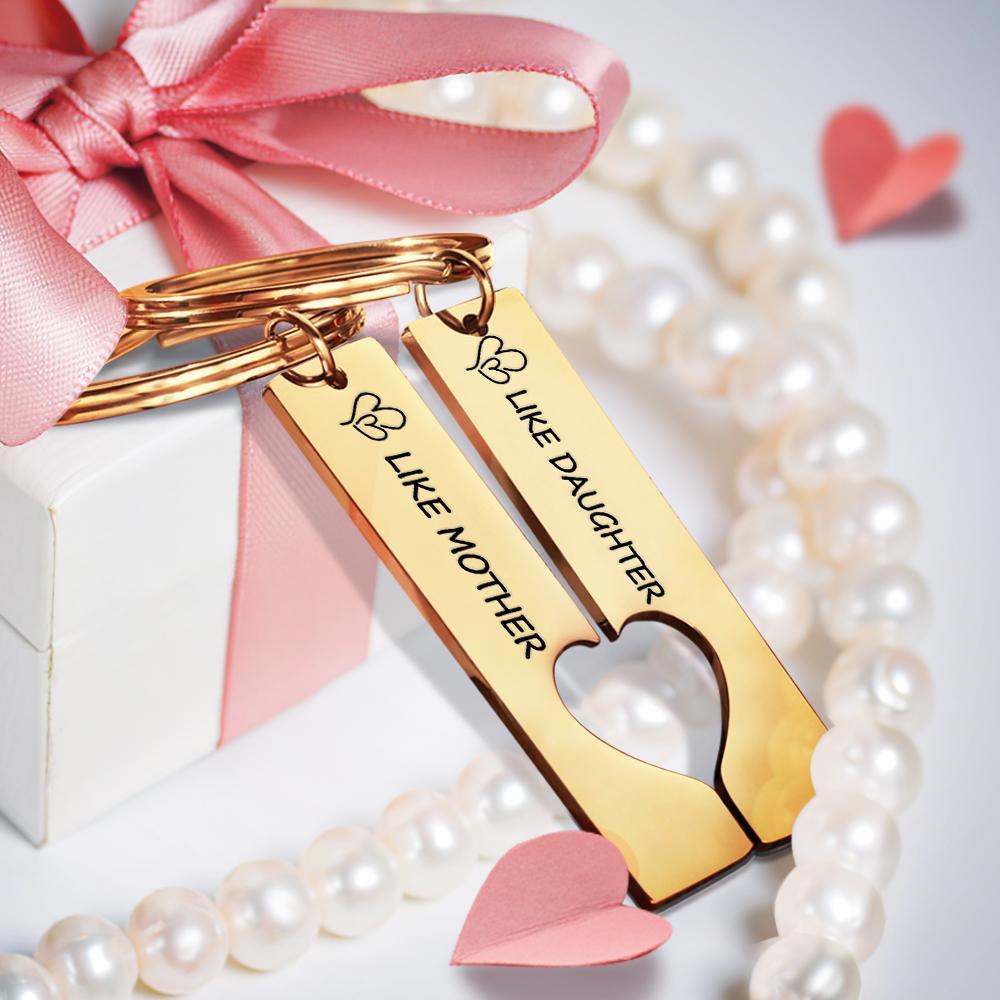 Custom Keychain Engraved Heart Keychain Mother's Day Gift -