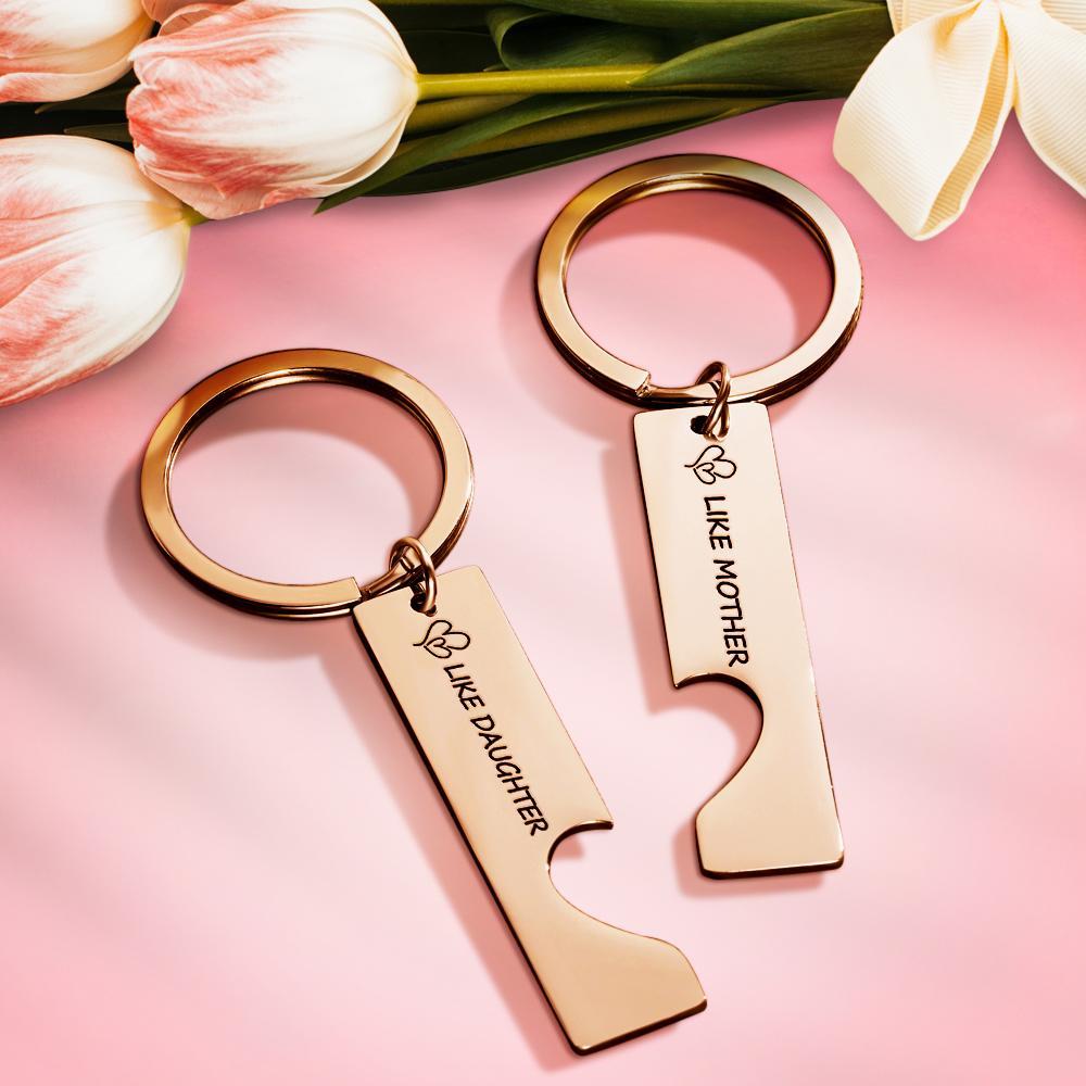 Custom Keychain Engraved Heart Keychain Mother's Day Gift -