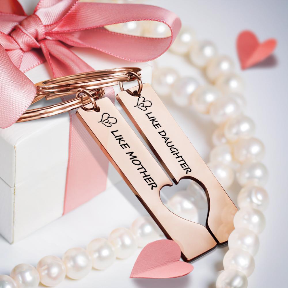 Custom Keychain Engraved Heart Keychain Mother's Day Gift -