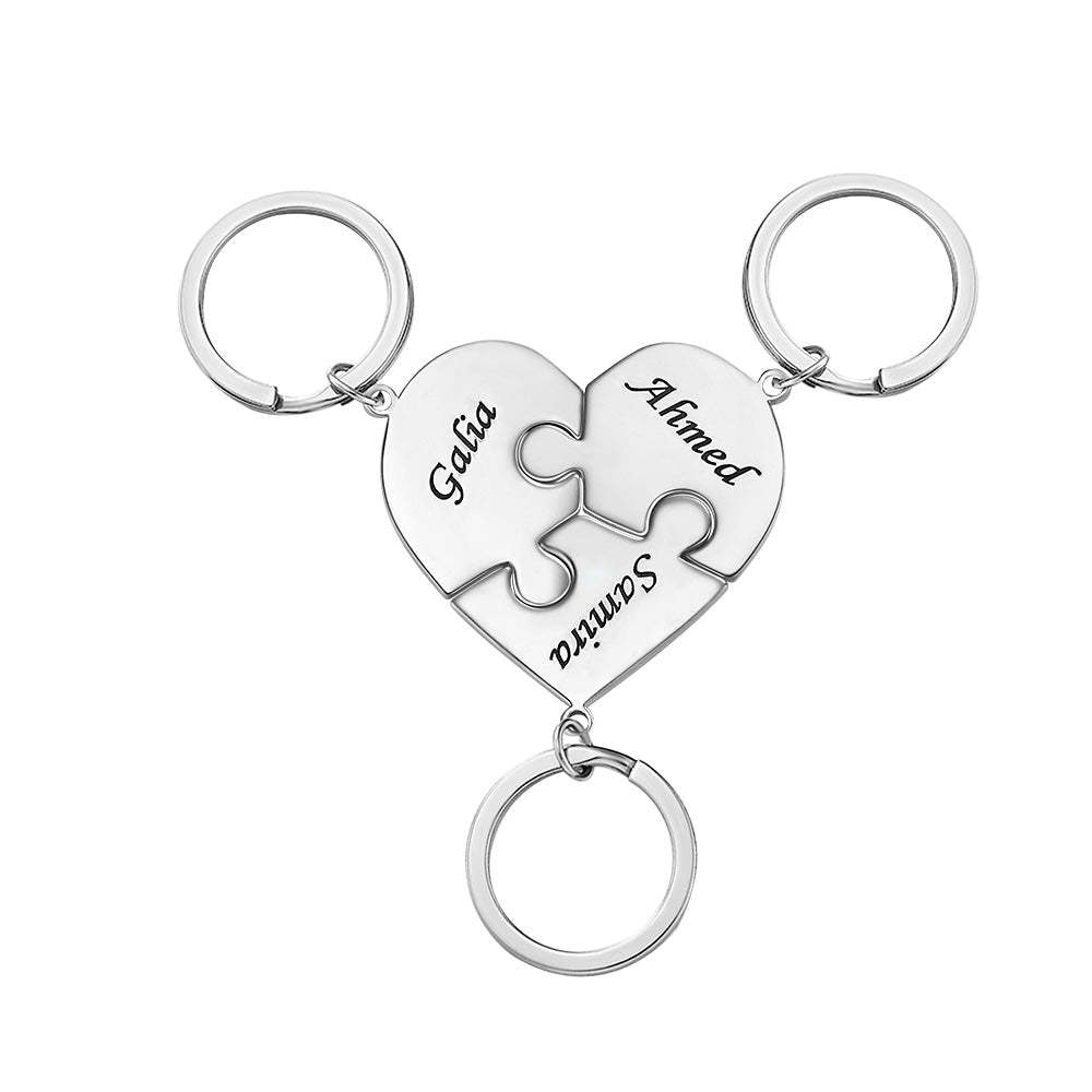 Custom Engraved Keychain Heart-shaped Puzzle Number of Options Creative Gift - 