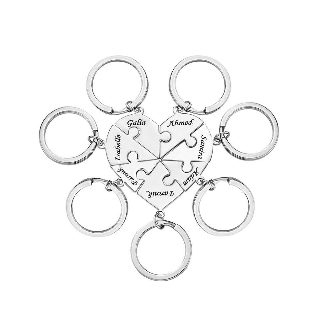 Custom Engraved Keychain Heart-shaped Puzzle Number of Options Creative Gift - 