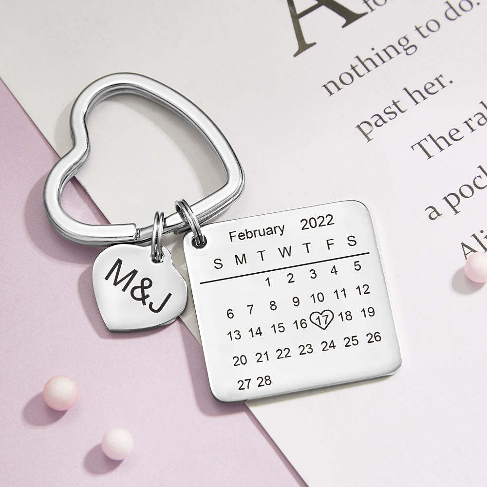 Custom Engraved Calendar Keychain Heart Key Ring Save the Date Keychain Creative Gift -