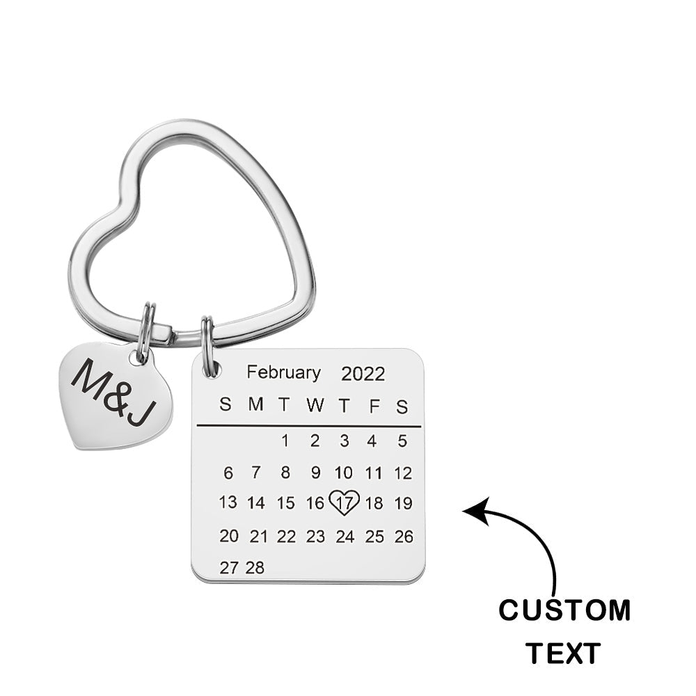 Custom Engraved Calendar Keychain Heart Key Ring Save the Date Keychain Creative Gift - 