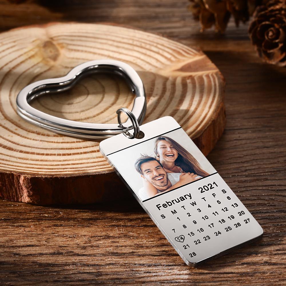 Custom Photo Keychain Calendar Keychain Silver Color with Heart Photo Keychain Christmas Gift - soufeelmy