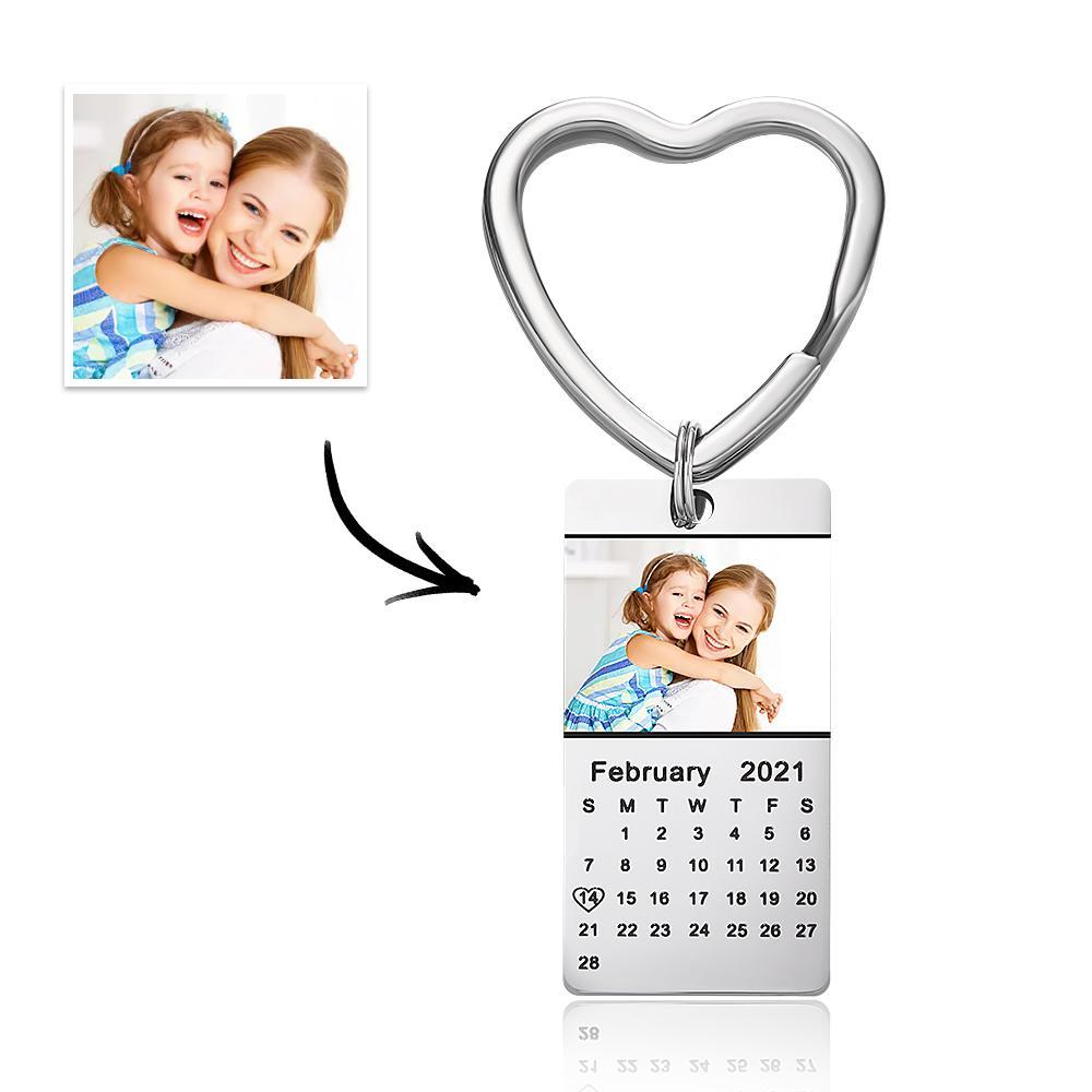 Custom Photo Keychain Calendar Keychain Silver Color with Heart Photo Keychain Mother's Day - soufeelmy