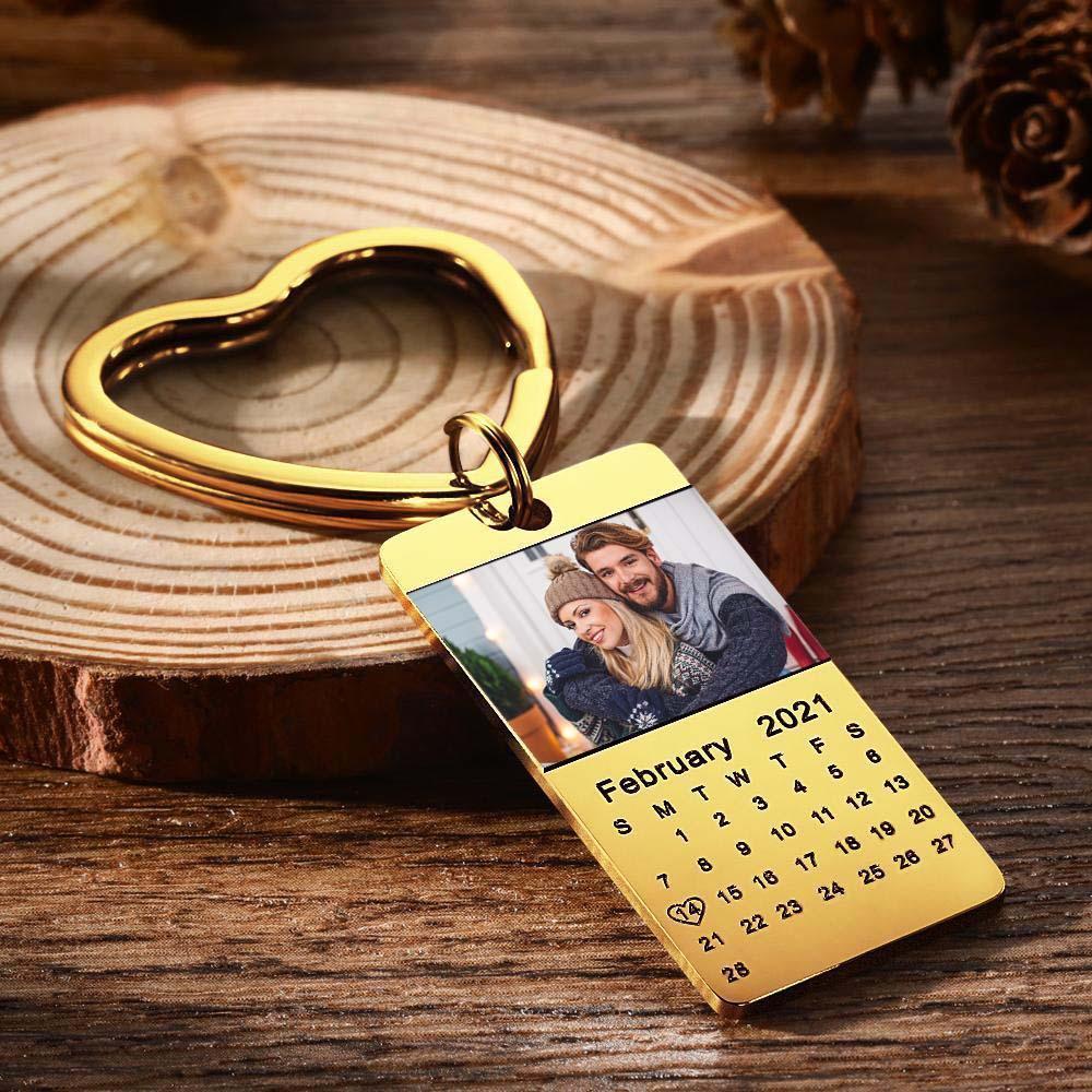 Custom Photo Keychain Calendar Keychain Silver Color with Heart Photo Keychain Christmas Gift - soufeelmy