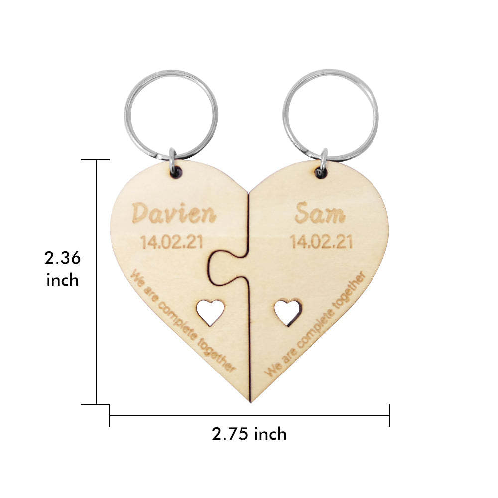 Personalized Puzzle Keychain Set Engraved Jigsaw Heart Shaped Key Ring Gift for Lovers - soufeelmy