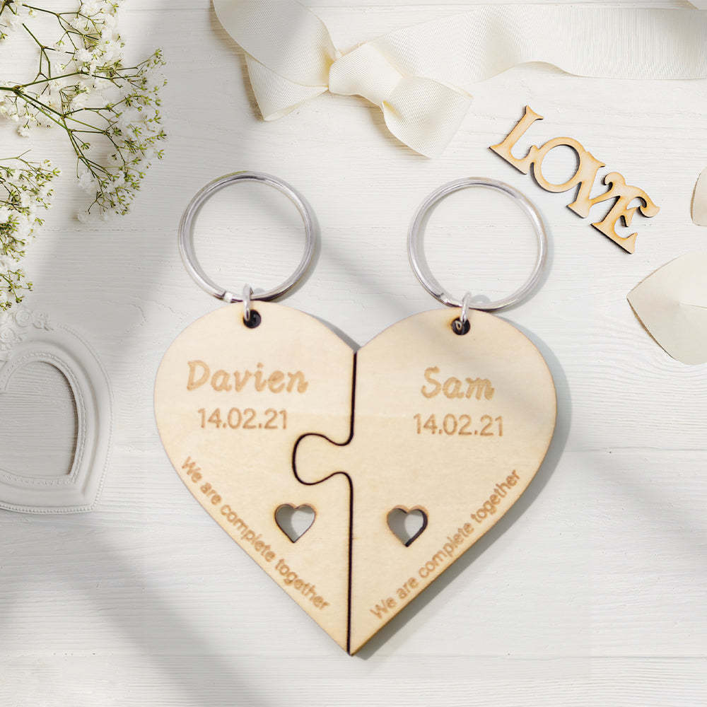 Personalized Puzzle Keychain Set Engraved Jigsaw Heart Shaped Key Ring Gift for Lovers - soufeelmy