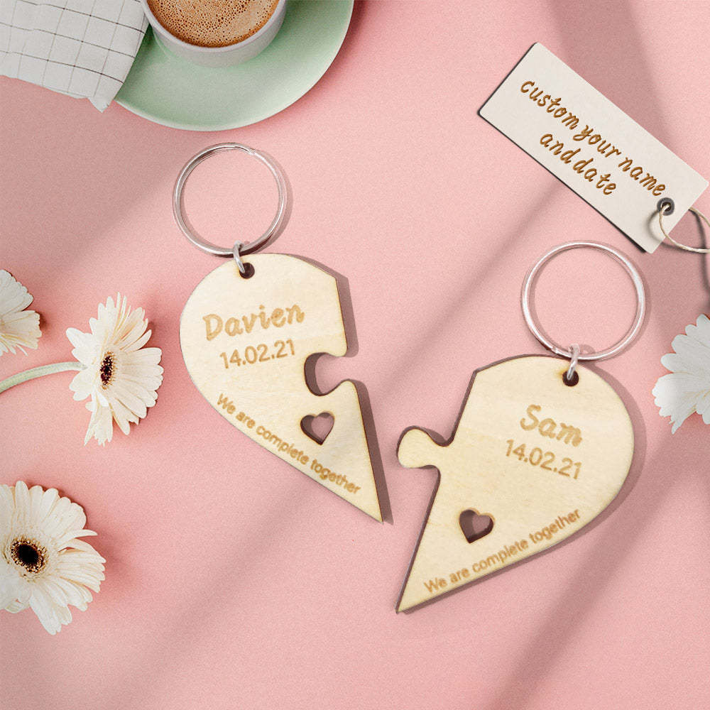 Personalized Puzzle Keychain Set Engraved Jigsaw Heart Shaped Key Ring Gift for Lovers - soufeelmy