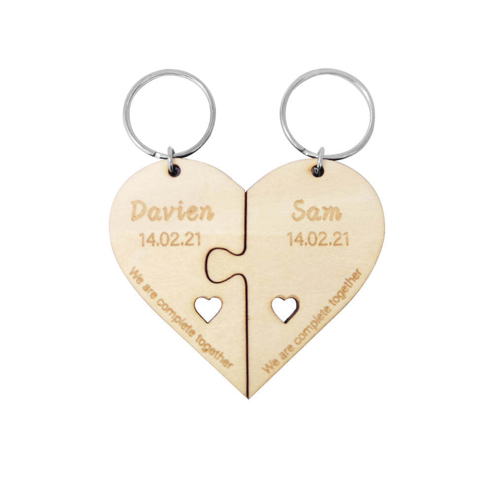 Personalized Puzzle Keychain Set Engraved Jigsaw Heart Shaped Key Ring Gift for Lovers - soufeelmy