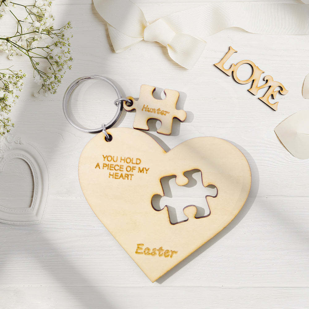 Personalized Puzzle Keychain Engraved Jigsaw Heart Shaped Key Ring Gift for Lovers - soufeelmy