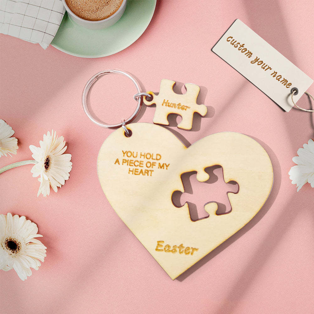 Personalized Puzzle Keychain Engraved Jigsaw Heart Shaped Key Ring Gift for Lovers - soufeelmy