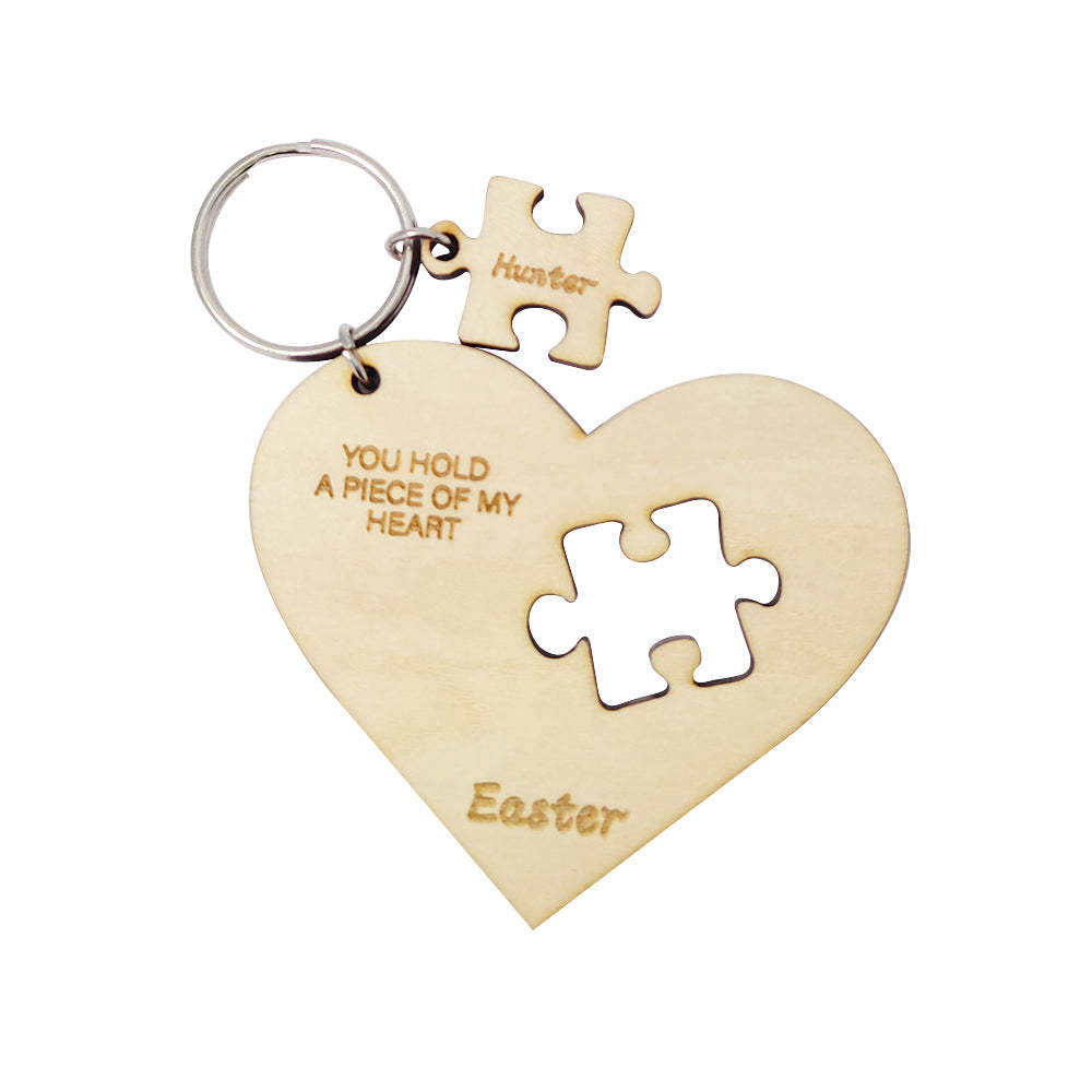 Personalized Puzzle Keychain Engraved Jigsaw Heart Shaped Key Ring Gift for Lovers - soufeelmy