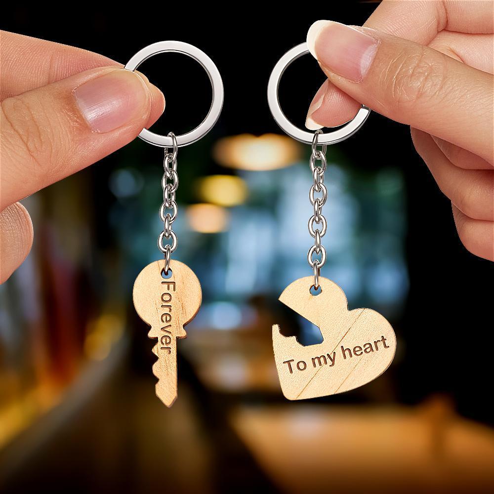 Custom  Engraved Keychain Couple's Gifts Sodden Forever to my Heart - 
