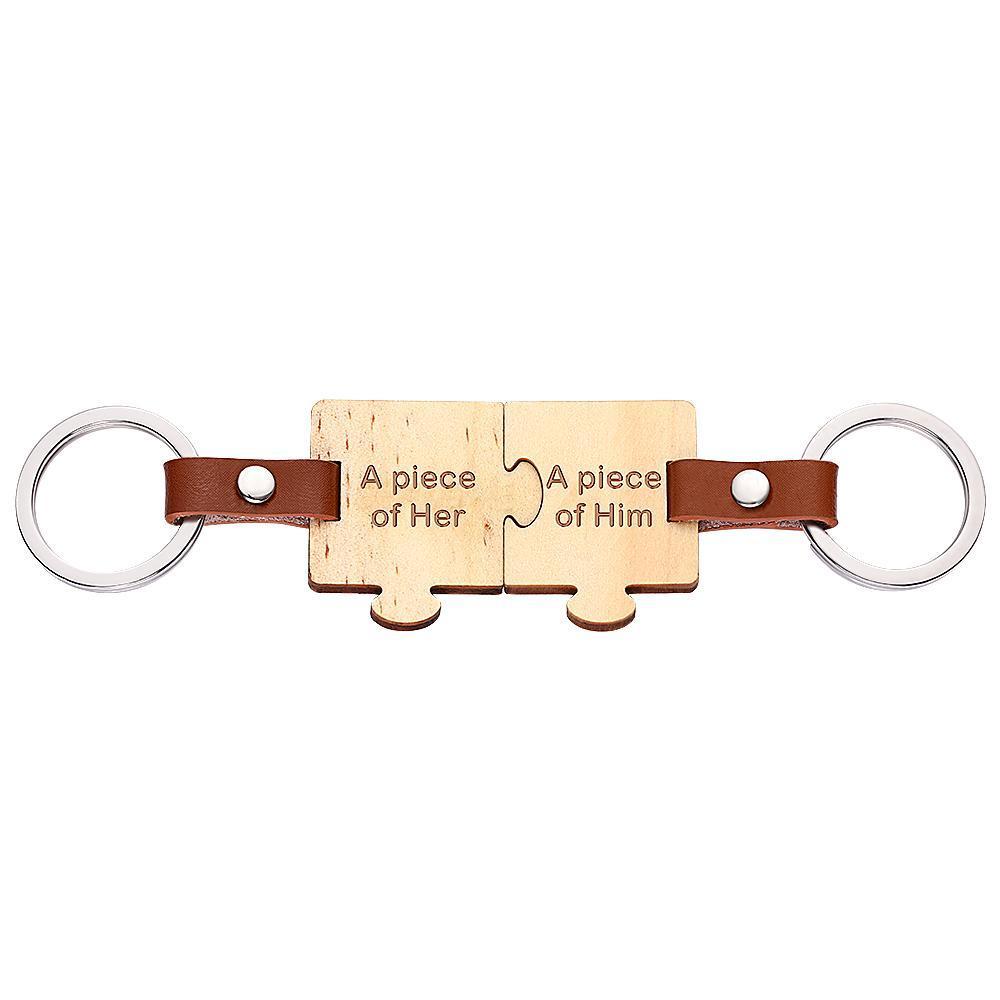 Custom  Engraved Keychain Gifts for Couples Wodden A Piece for Her/Him - 